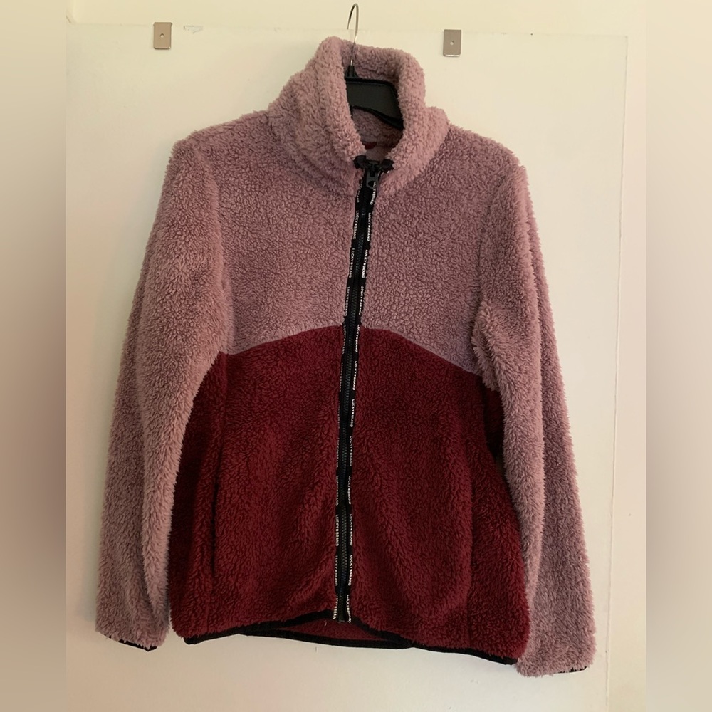 Lucky Brand Color Block Fluffy Zip-Up Sweatshirt, Size M